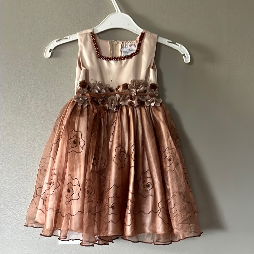 Elegant Cream and Brown Kids Dress